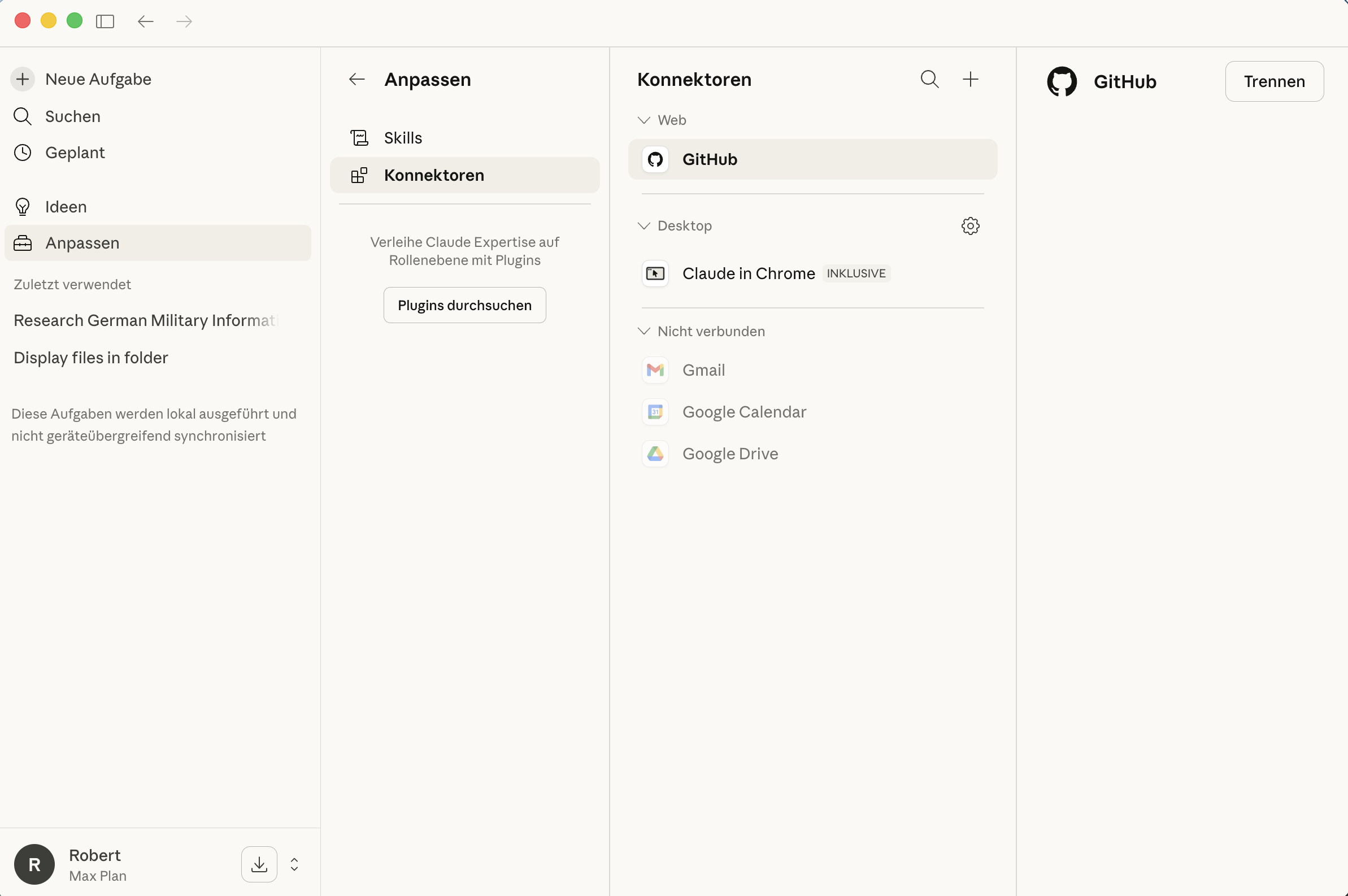 Konnektoren-Verwaltung mit verbundenen und verfügbaren Diensten