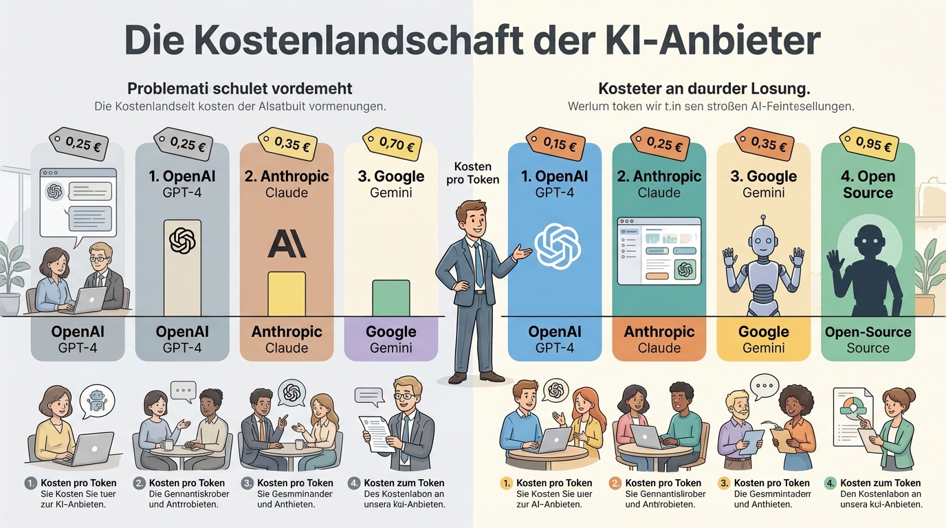Kostenvergleich der großen KI-Anbieter — OpenAI, Anthropic, Google und Open Source