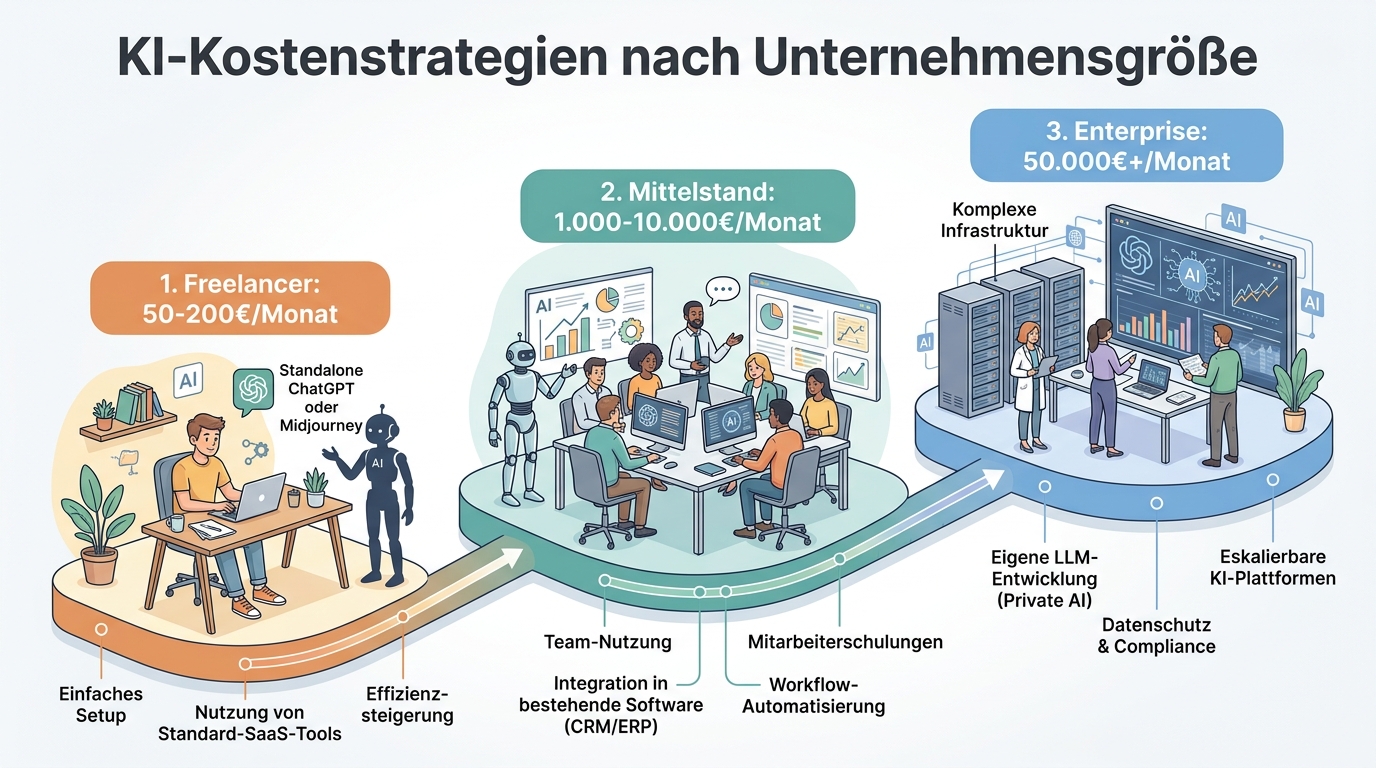 KI-Kostenstrategien nach Unternehmensgröße — vom Freelancer bis zum Enterprise