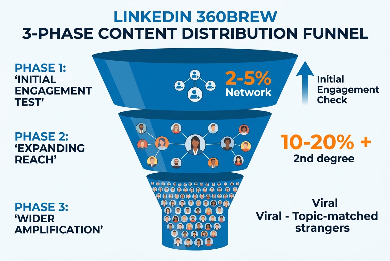 360Brew Distributionsmodell: So verteilt LinkedIns KI deinen Content in 3 Phasen