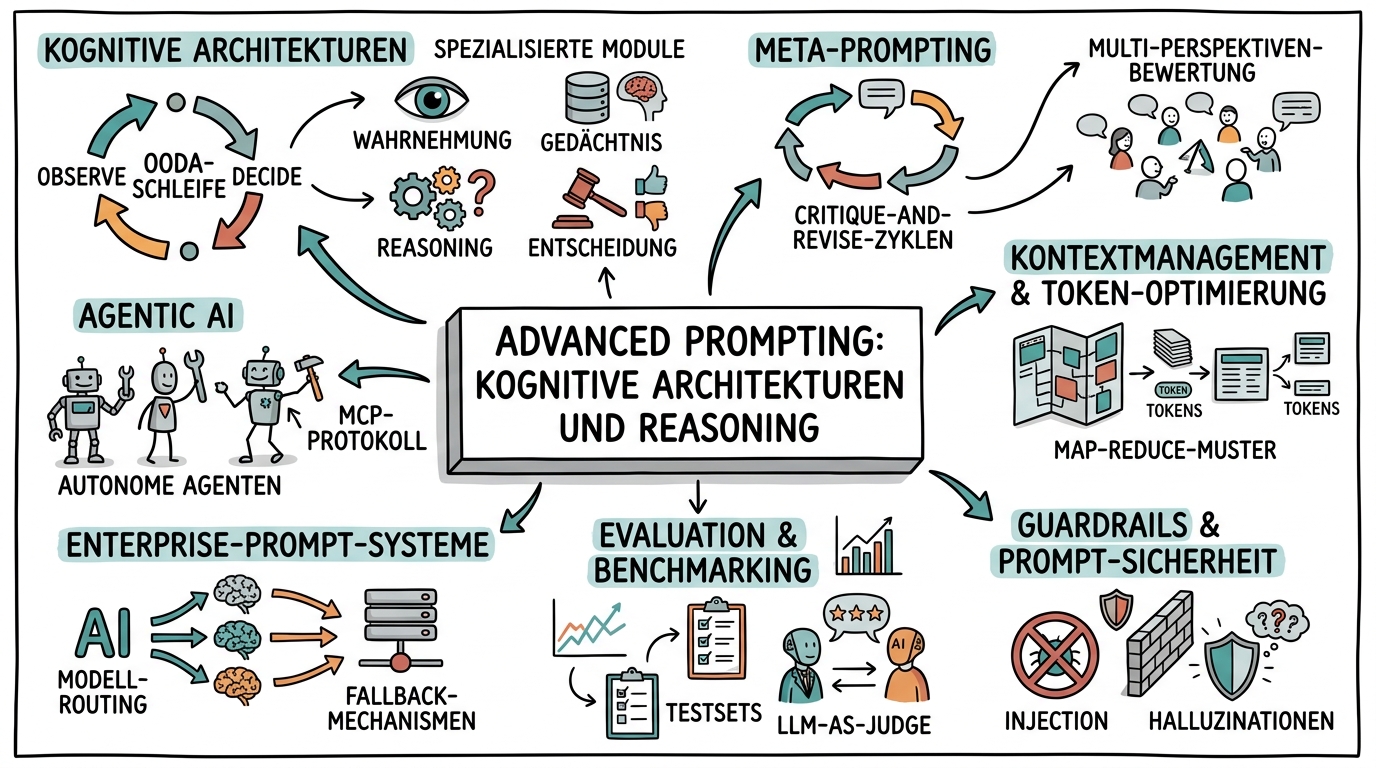 Advanced Prompting: Kognitive Architekturen und Reasoning - Sketchnote