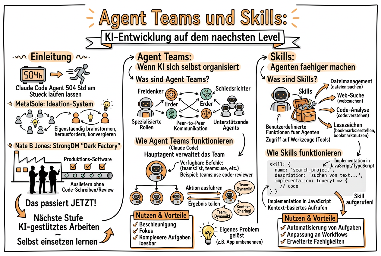 Agent Teams und Skills: KI-Entwicklung auf dem nächsten Level - Sketchnote