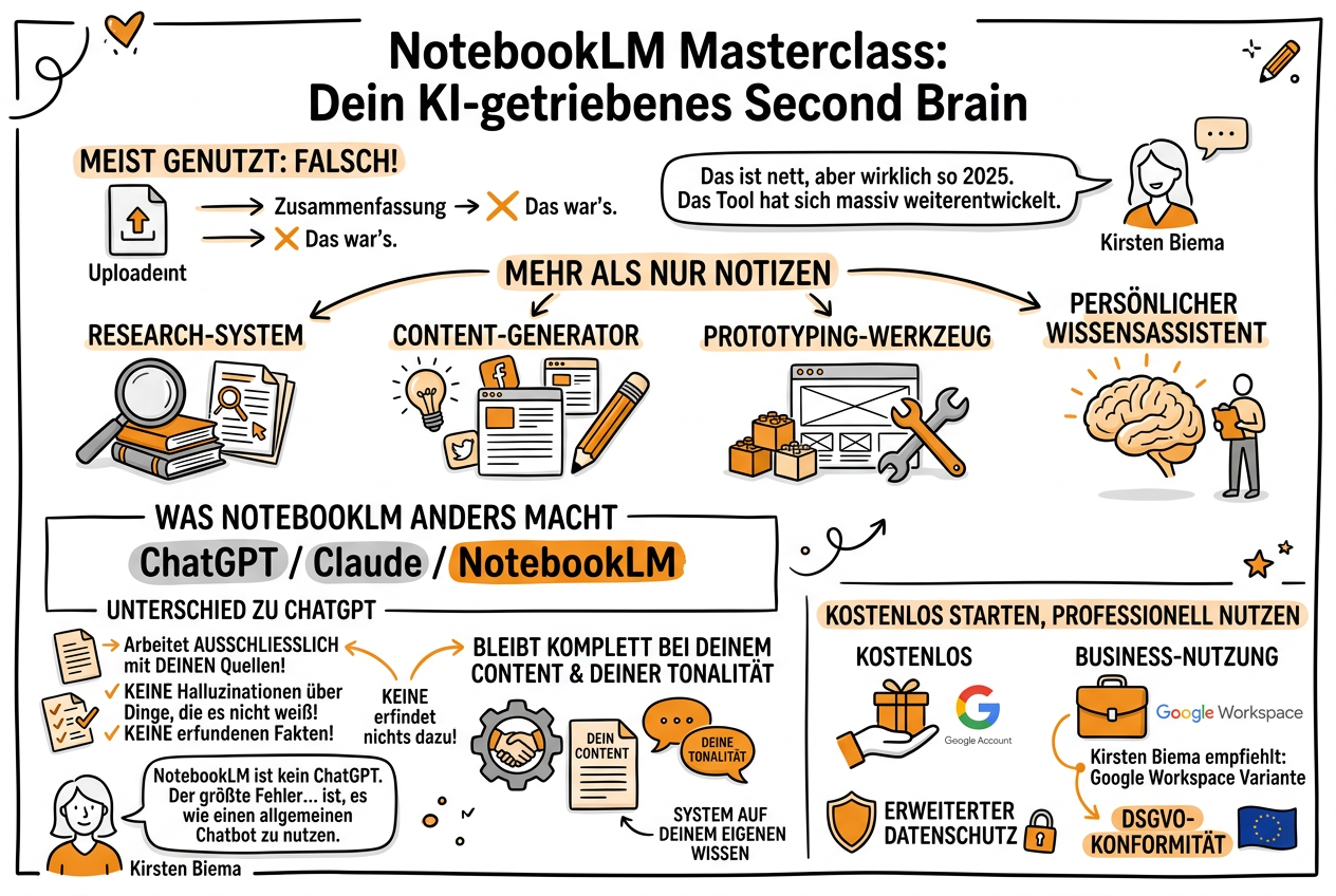 NotebookLM Masterclass: Dein KI-getriebenes Second Brain - Sketchnote