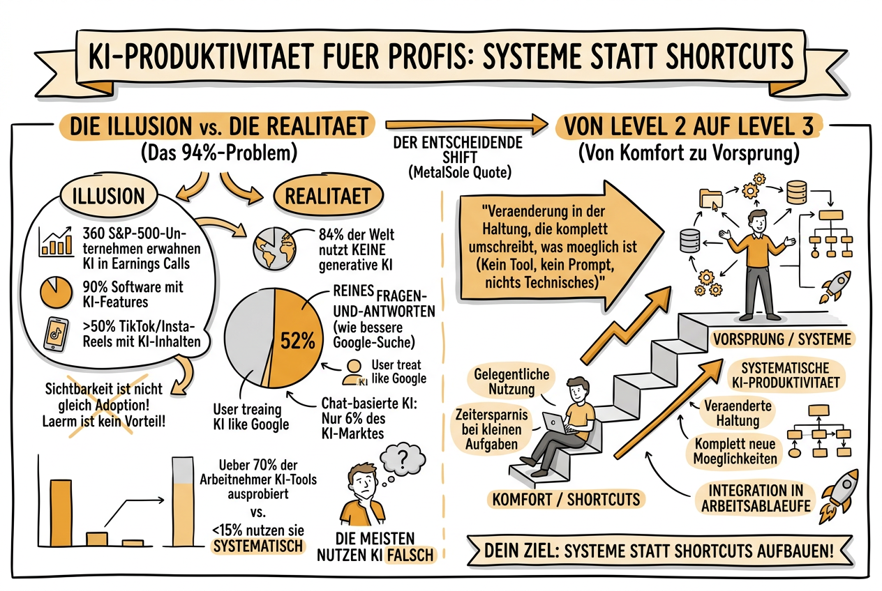 KI-Produktivität für Profis: Systeme statt Shortcuts - Sketchnote