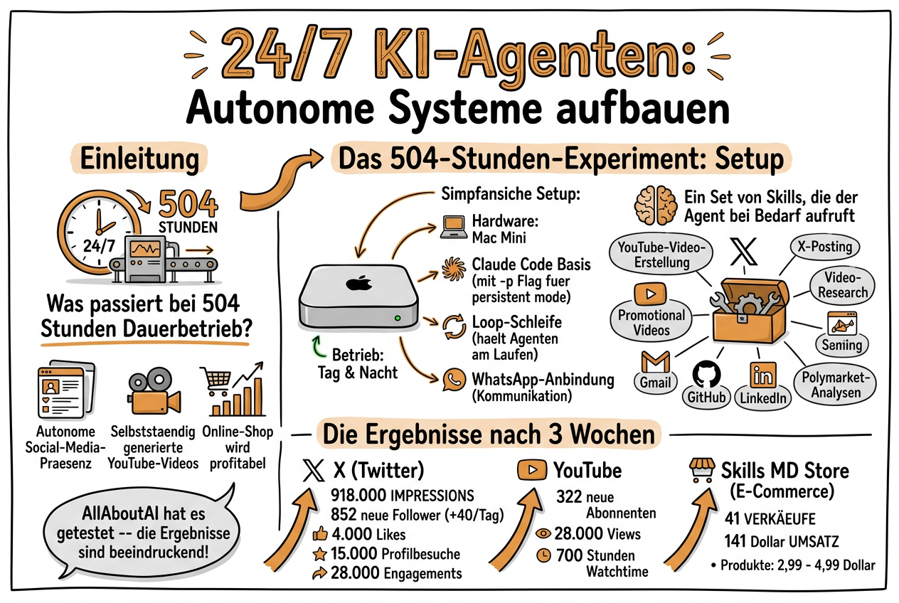 24/7 KI-Agenten: Autonome Systeme aufbauen - Sketchnote
