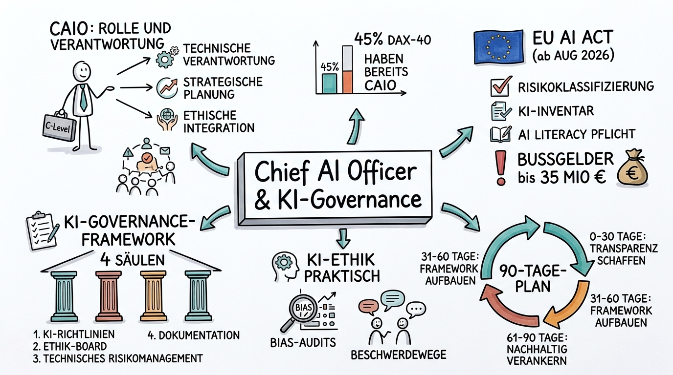 Chief AI Officer und KI-Governance: Führung in der KI-Ära - Sketchnote