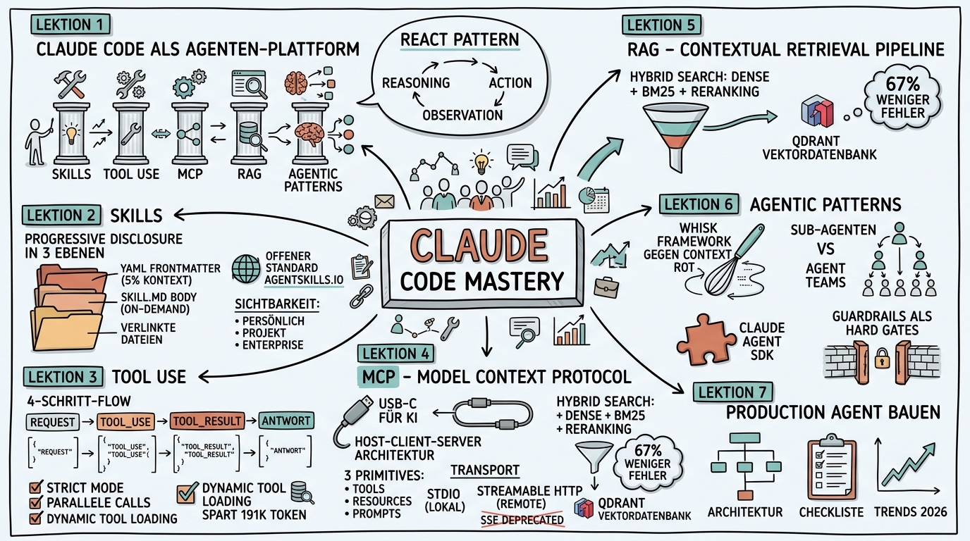 Claude Code Mastery: Skills, RAG, Tools & MCP - Sketchnote
