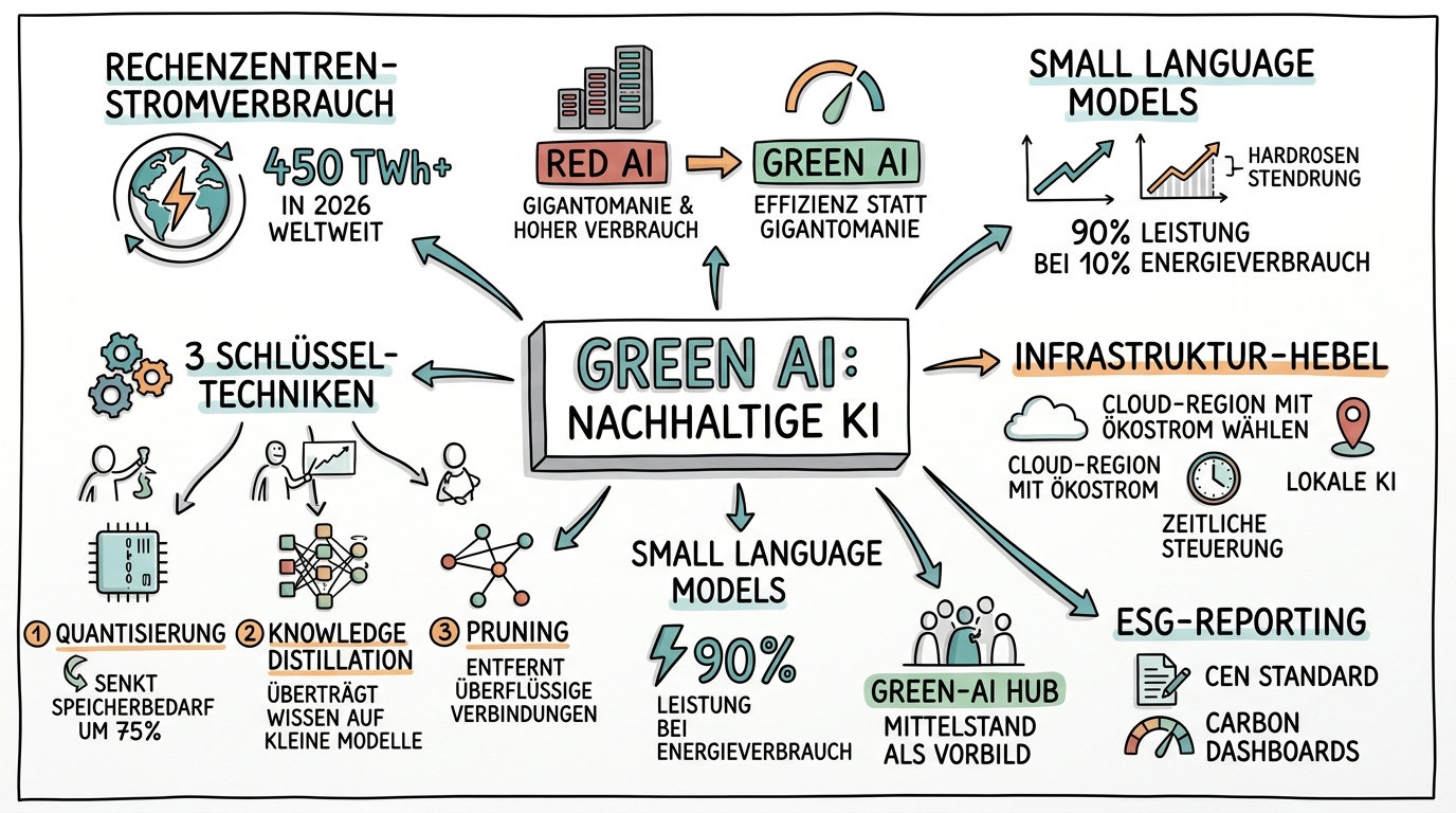 Green AI: Nachhaltige künstliche Intelligenz für Unternehmen - Sketchnote