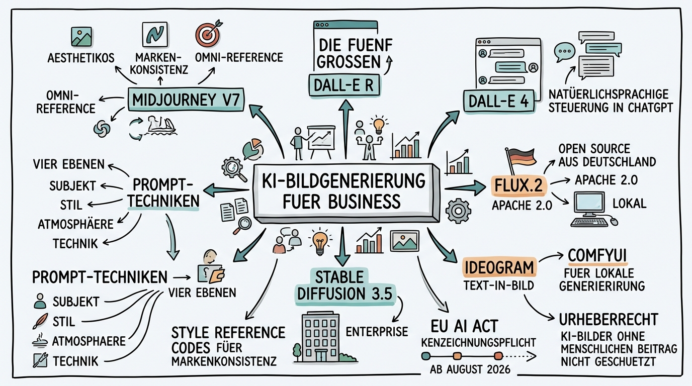KI-Bildgenerierung für Business: Vom Prompt zum professionellen Visual - Sketchnote