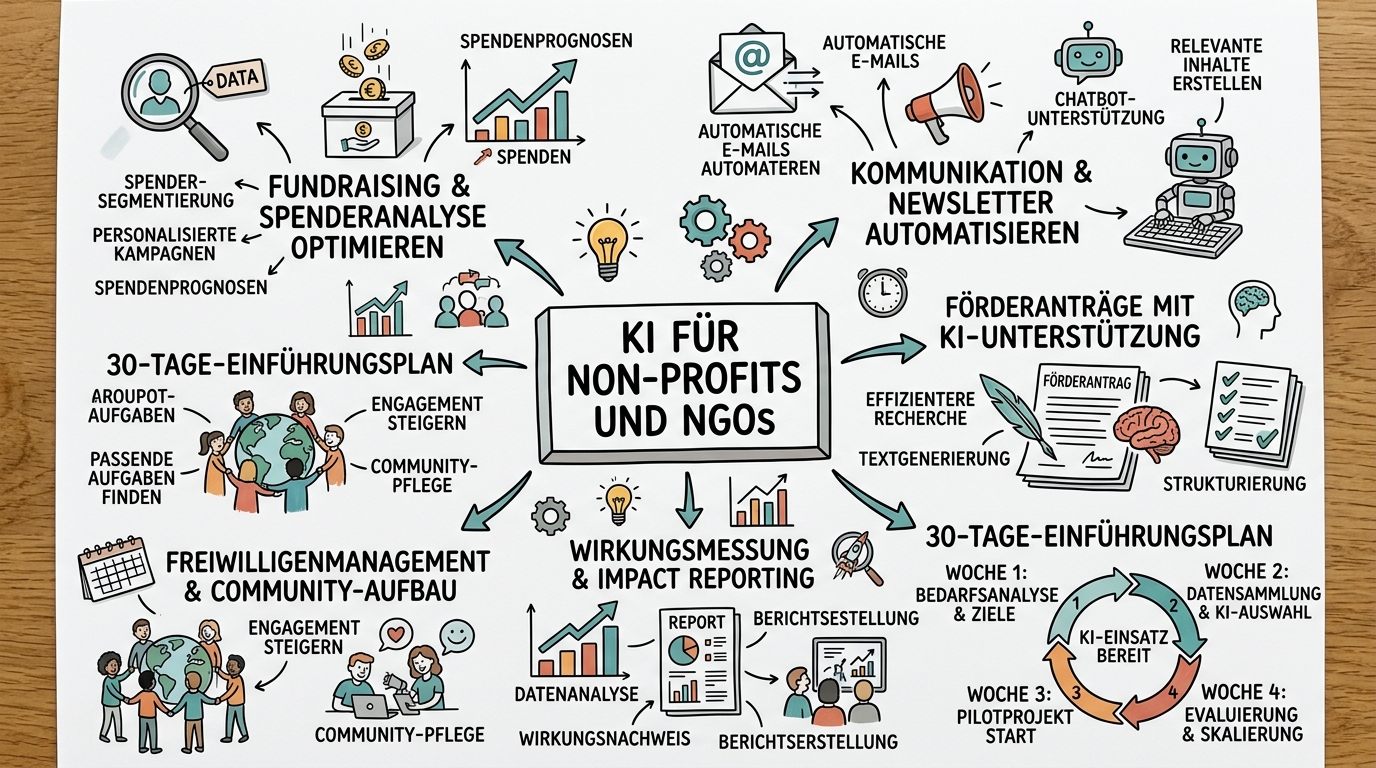 KI für Non-Profits und NGOs: Mit wenig Budget viel bewirken - Sketchnote