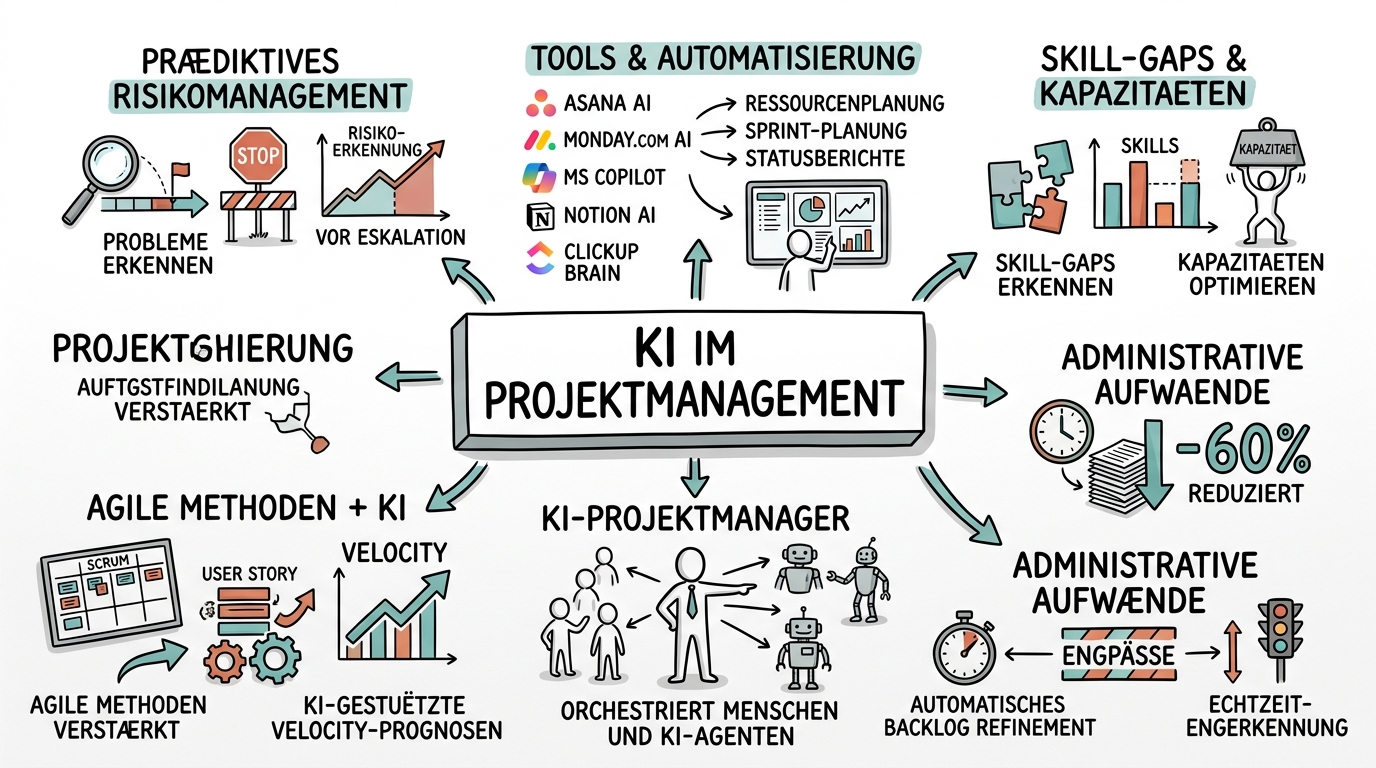 KI im Projektmanagement: Projekte intelligenter planen und steuern - Sketchnote