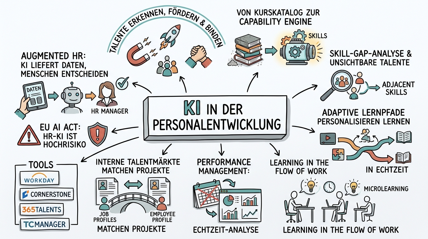 KI in der Personalentwicklung: Talente erkennen, fördern und binden - Sketchnote