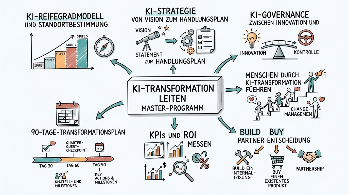 KI-Transformation leiten: Das MASTER-Programm für strategische Führungskräfte - Sketchnote