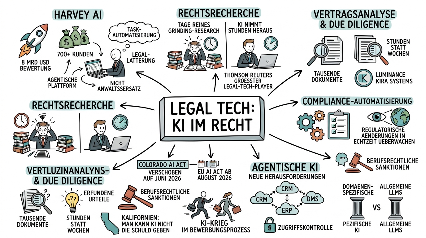 Legal Tech: Wie KI die Rechtsbranche transformiert - Sketchnote