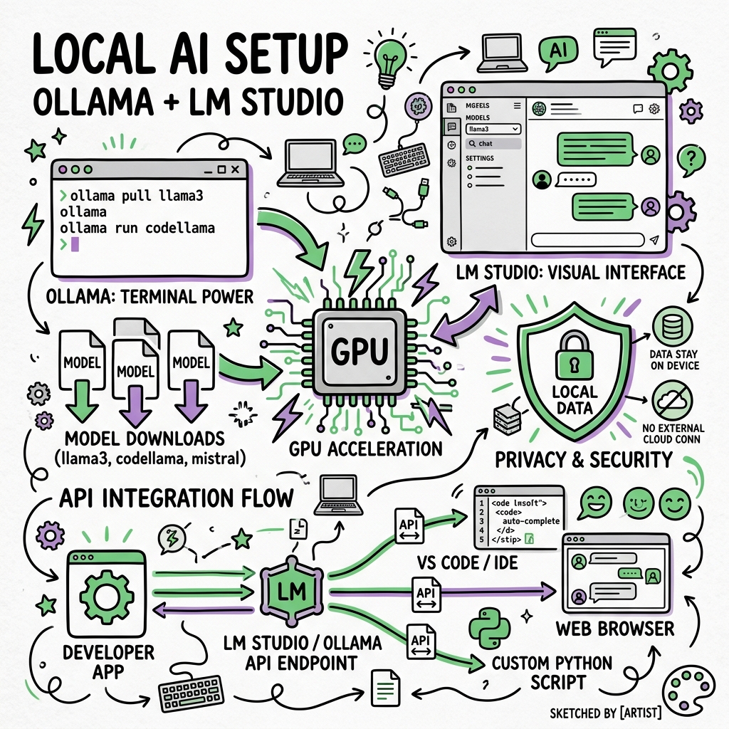 Lokale KI mit Ollama und LM Studio - Sketchnote