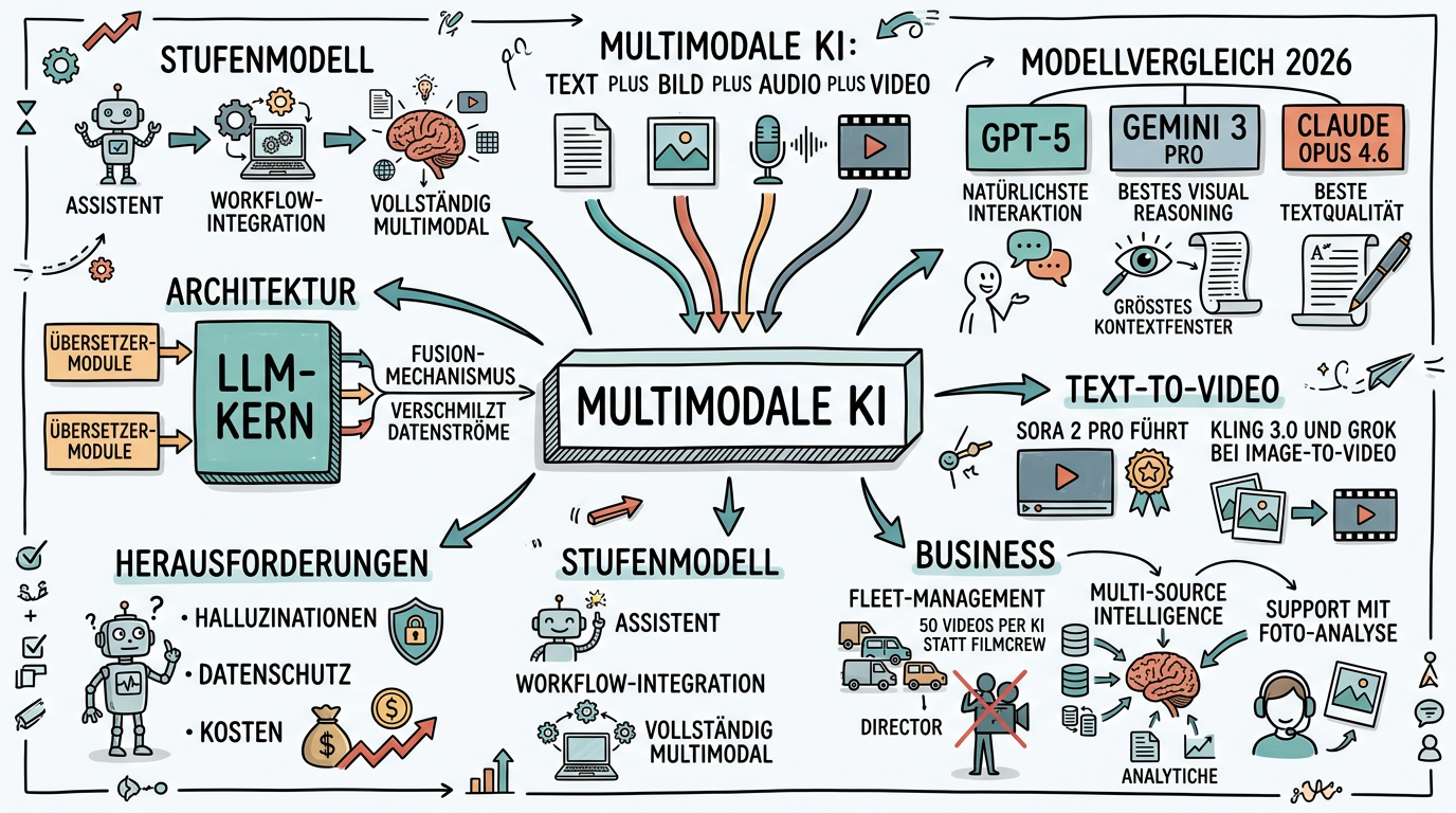 Multimodale KI: Text, Bild, Audio und Video intelligent verbinden - Sketchnote