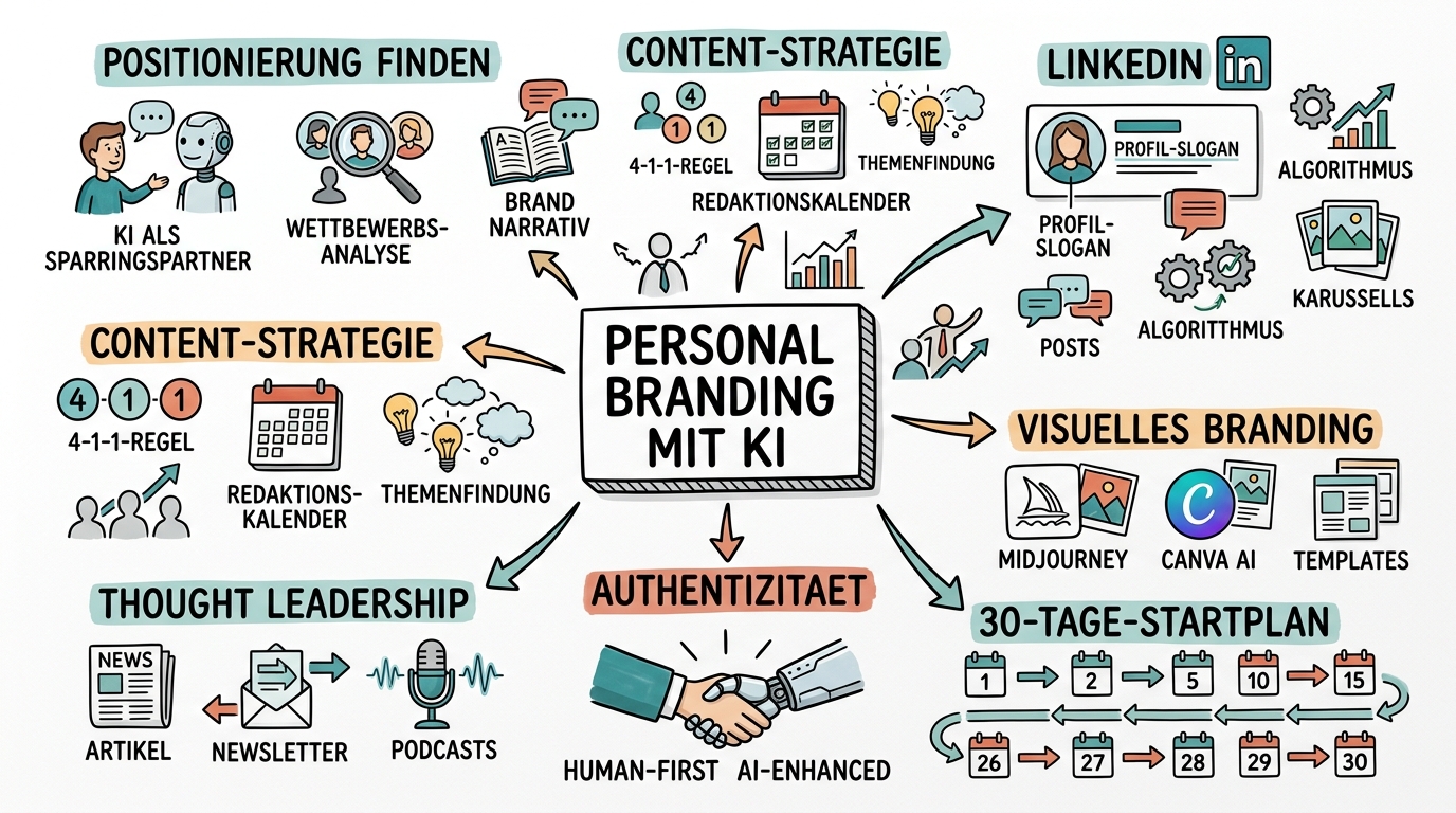 Personal Branding mit KI: Sichtbarkeit strategisch aufbauen - Sketchnote