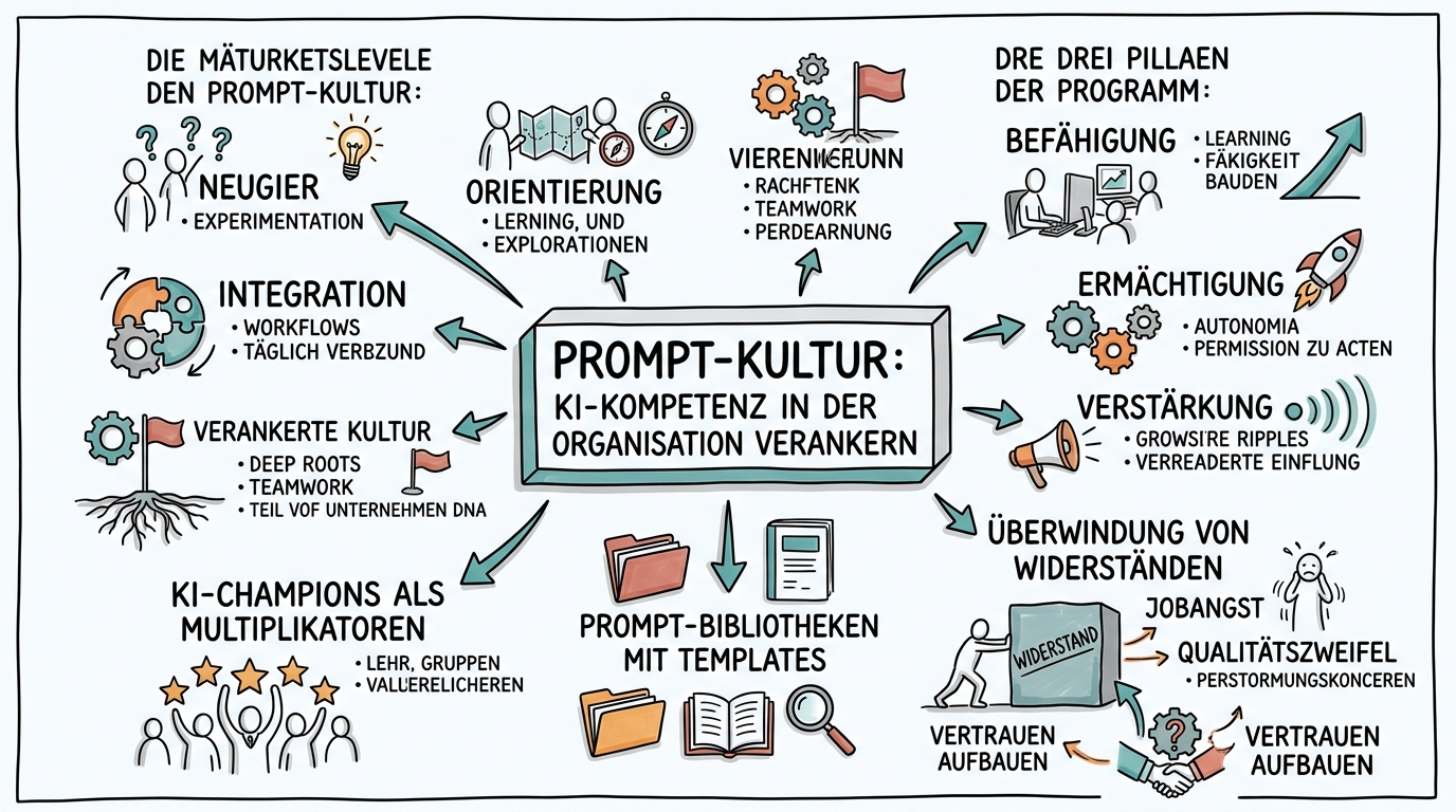 Prompt-Kultur: KI-Kompetenz in der Organisation verankern - Sketchnote